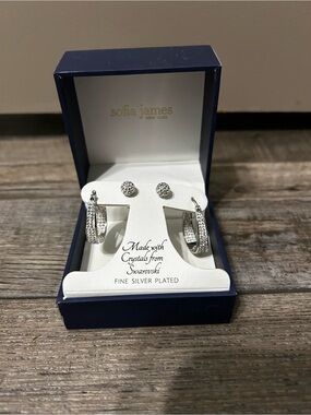 Sofia James fine Silver-Plated Crystal Hoop & Stud Earring Set Swarovski